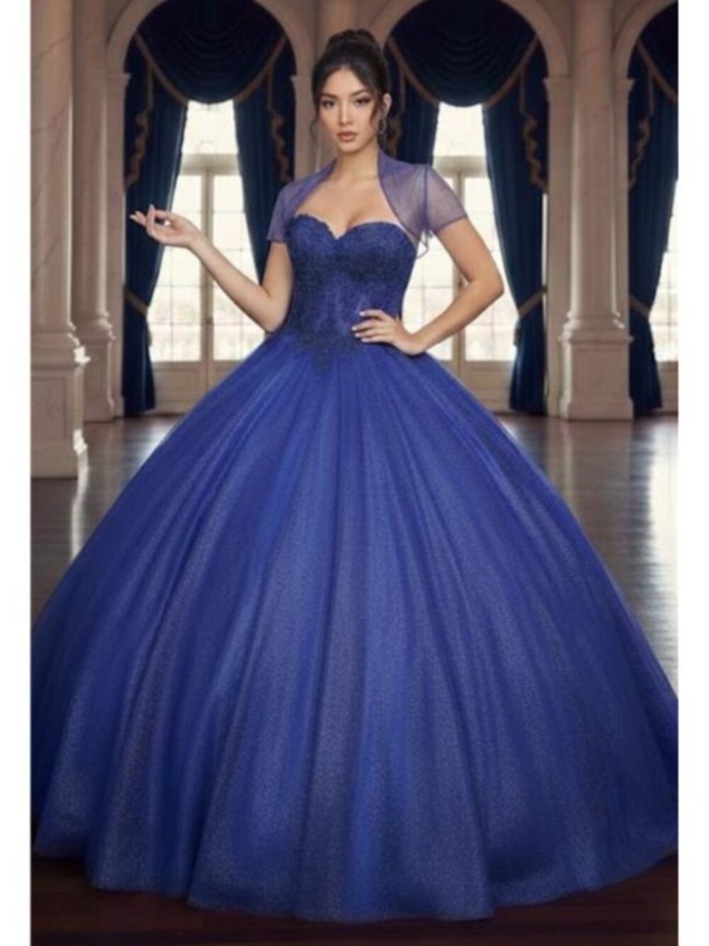 Royal Blue Sweet 16 Long Sweetheart Strapless Ball Gown Dress By Lyala K LK141